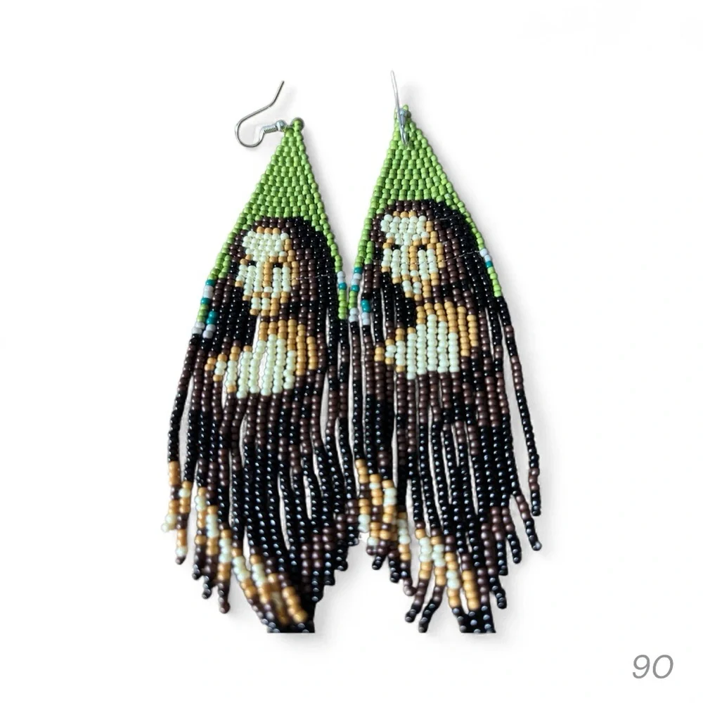 Handcrafted Beaded “Mona Lisa” Earrings – Green & Brown Tones
